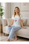 Women's Pajama Set Red Ribbon Cat Blue - 4