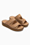 Aditi Genuine Leather Beige Double-Strapped Women's Slippers - 3