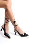 Black Patent Leather Shoes with Pointed Toe, Open Back, and 5cm Wedge Heel with Strap Detail