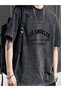 Los Angeles Letter Logo Print Pure Men's Trendy Short Sleeve T-Shirt Acid Wash