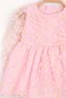 Pink Long Sleeve Daisy Tulle Detailed Baby Girl Dress - Hera - 4