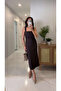 Kenista Brown Square Neck Dress with Back Slit Detail - 5