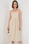 Women's Strappy Belted Viscose Cream Dress - 2