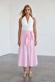 Women's Pink Tie-Waist Zippered Lined Midi Poplin Skirt Alc-X15519