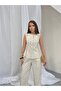 Women's Beige Vest and Pants Double Linen Set - 4