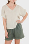 100% Linen Tassel Detailed V-Neck Blouse Bluz 7777 - 6