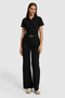 Women's Black Polo Collar Basic T-Shirt 50321798-Vr046 - 4