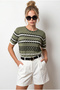 Women's Khaki Draped Cosmos Viscose Knitwear Blouse Blz-19003361
