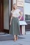 Women's Silky Textured Modal Fabric High Waist Skirt with Side Pockets and Elastic Waistband - Khaki