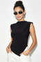 Women's Black Boat Neck Padded Side Gather Detailed Asymmetrical Cut Blouse 36001 60286269 - 2