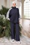 Navy Blue Lace Detailed Tunic and Pants Set