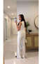 Dlvin Golf Ecru Metal Button Detailed Striped Vest and Pants Set - 3