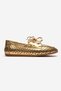 Stevo Gold Genuine Leather Perforated Lace-Up Women's Loafer Shoes - 4