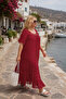 - Bohemian Lace Detailed Flounced Viscose Maxi Dress O1703-Red - 4