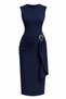 Women's Buckle Detailed Belted Gathering Molded Maxi Dress 9514