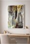 Antique Textured Anthracite Flow Themed Glass Table - White Metal Framed Table for Home, Business, and School