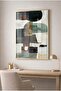 Modern Glass Table with Water Green and Navy Blue Details - Gold Metal Framed Table for Home, Business, and School