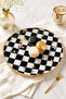 Real Gold Gilded Glass Cake Plate 21 cm Black and White Checkered Pattern Set for 1 Person - 3
