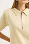 Polo Collar Half Zipper Women's Tshirt Cream - 6