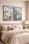 Blue and White Floral Modern 2-Piece Glass Painting Set - Black Metal Framed Home and Office Painting - 3