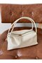 Linen Mini Hand and Shoulder Bag with Leather Strap Cream