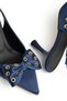 Zerda Women's Navy Blue Satin Bow and Gold Detailed Classic Heeled Shoes - 3