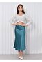 Flat Satin Skirt with Elastic Waist and Hidden Zipper on the Side - 2