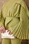 Women's Sleeveless Gathered Shawl Detail Set Oil Green - 5