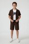 Brown Boy's Linen Shirt and Shorts 3-Piece Set 24584 - 5