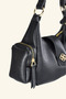 Women's Hand and Shoulder Bag with Front Flap and Side Pockets - Black - 5