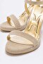 Women's Single Strap Heeled Sandals; Gold Glitter - 5