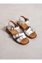 Veltrix White Genuine Leather Women's Sandals with Buckle Detail - 3