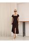 Bitter Brown Polka Dot Princess Collar Viscose Dress - 2