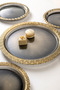 7 Piece Smoked Glass Cake Plate Presentation Tray Set with Gold Pattern - 3