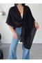 Women's Black Front Detailed Poncho Cardigan - 4