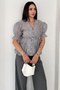 Women's Polka Dot Chiffon Blouse V-Neck Buttoned Balloon Sleeve Blouse - 3