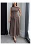 designer brand equivalent fitted at the waist midi a-line skirt boat neck strappy pinterest model long flared dress - 4