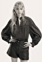 Pintucked cotton-blend blouse