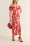 Princess Sleeve Red Floral Front Slit Slim Fit Red Dress - 2