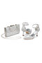 Silver Ankle-Strapped Pointed-Toe Evening and Event High-Heeled Shoes and Bag Set
