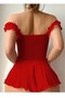 Women's Tulle Transparent Nightgown Sleeveless Off Shoulder Nightgown Ruffled Madonna Collar Nightgown - 5