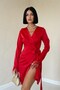 Red Side Tie Satin Dress - 2