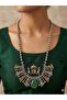 Vintage-Style Oxidized Tribal Statement Necklace with Green Center Stone