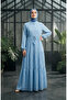 Floral patterned waist-tie hijab dress 0293-02 blue - 2