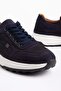 Genuine Leather Nubuck Ekek Casual Shoes Navy Blue Side Laser Printed Tied Nylon Sole - 2