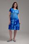 Women's Cobalt Blue Tie-Dye Painting Plus Size Stretchy Midi Dress - 3