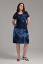 Women's Navy Blue Tie-Dye Painting Plus Size Stretchy Midi Dress - 2