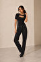 Black Oval Window Detail Short Sleeve Fit Blouse - 7