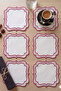 6 Pieces Double Row Red Embroidered Dowry Napkins for Coffee and Cocktail Presentation