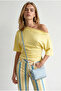 Women's Yellow Degaje Collar Draped Blouse Blz-19003308